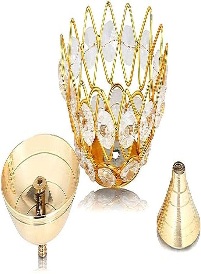 Copperika Golden Brass Crystal Lotus Kamal Shape Round Akhand Diya (Pack of 4 - Size L / W 3 Inc & H - 2.1 Inc) Jyoti Oil Lamp for Home Puja Pooja Temple Mandir Diwali Decoration Items - Image 3